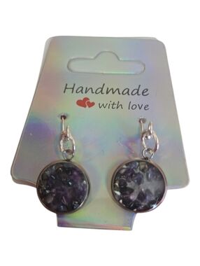 Handcrafted Purple Resin Earrings | Glitter Druzy Round Dangle. 027